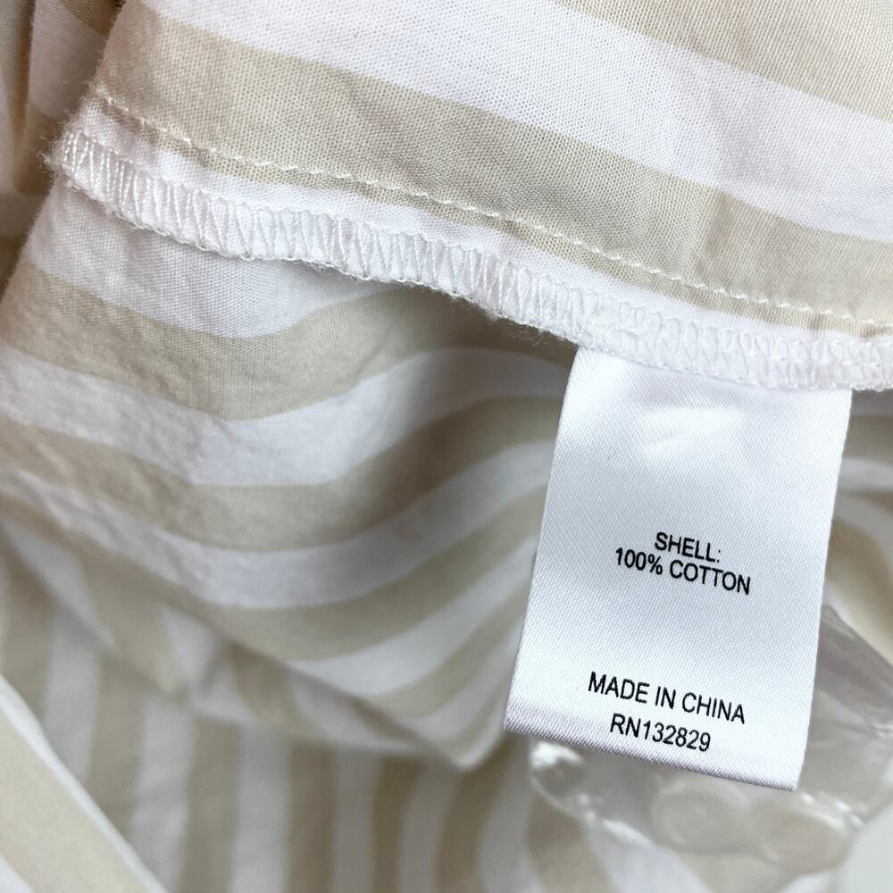 Helsa Cotton Poplin Striped Oversized Button Front Shirt Top Beige Stripe OS - Picture 12 of 13